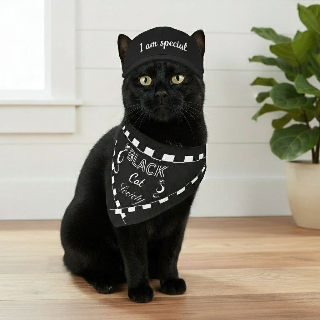 Pet Bandana Collar — "Black Cat Society" Checkerboard Cat Bandana for Dogs & Cats
