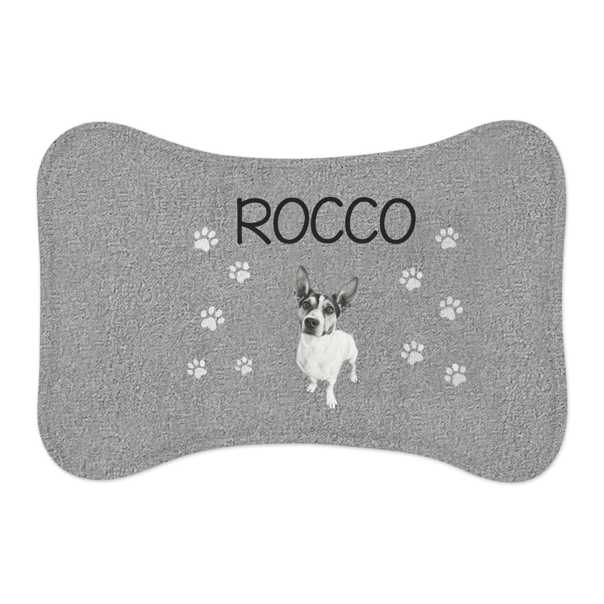 Personalized Pet Feeding Mat — Custom Name & Paw Print Dog Food Mat (Gray)