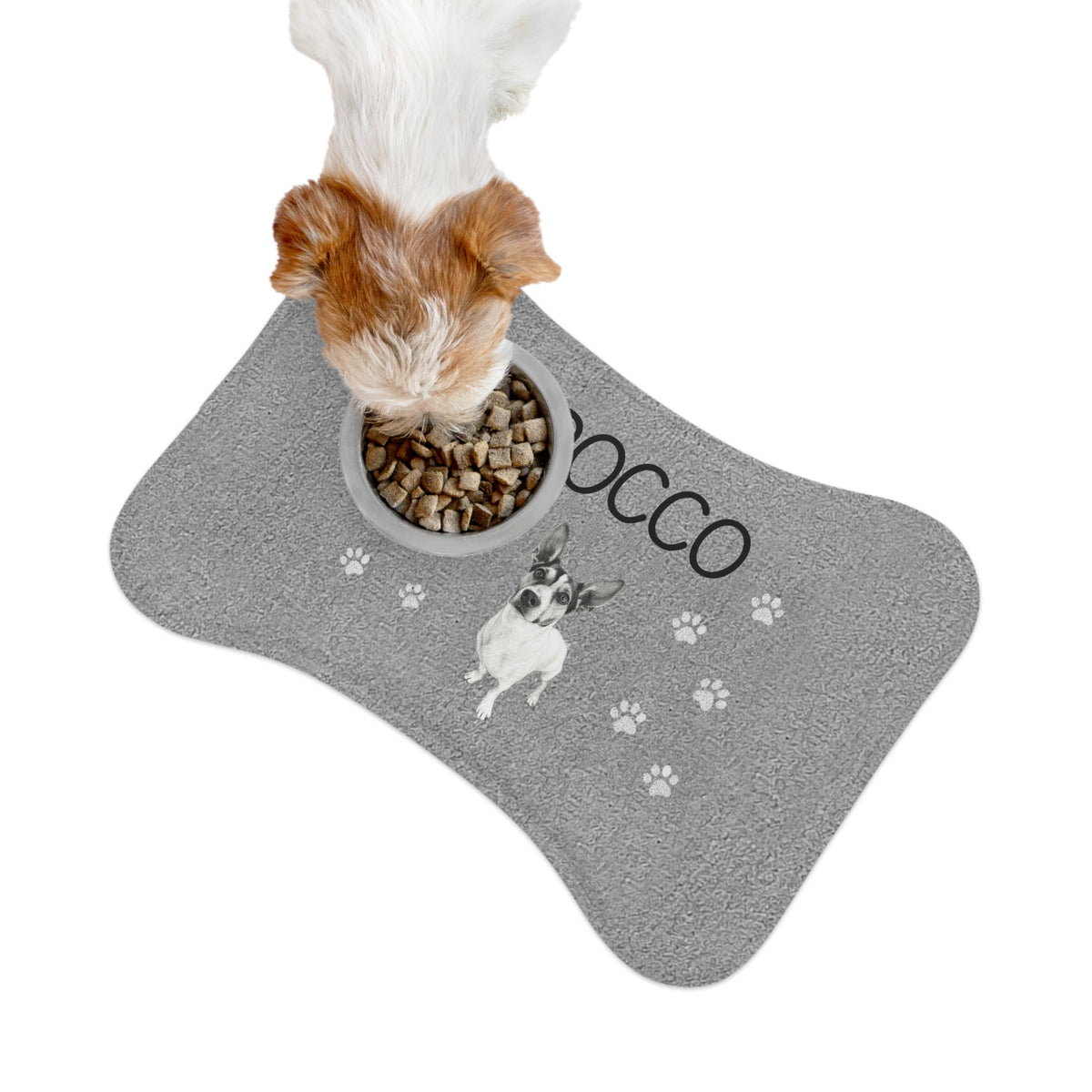 Personalized Pet Feeding Mat — Custom Name & Paw Print Dog Food Mat (Gray)
