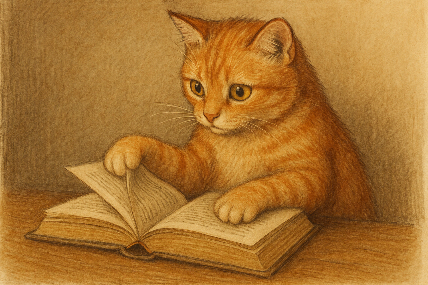 Cat thumbing through a book