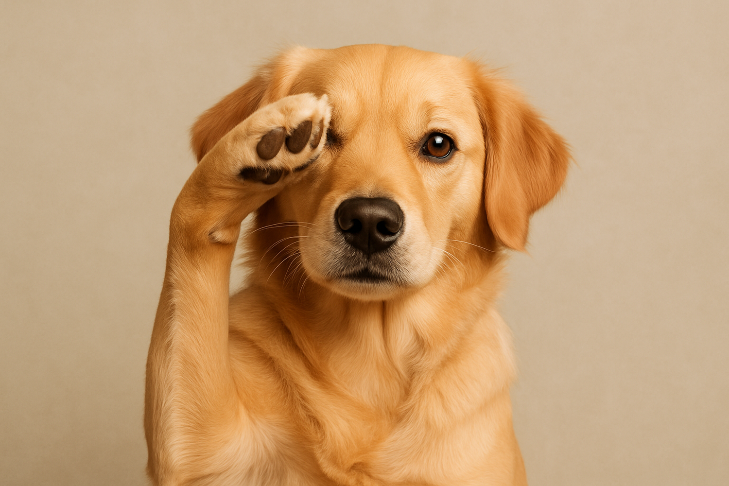 Cute dog with paw in salute