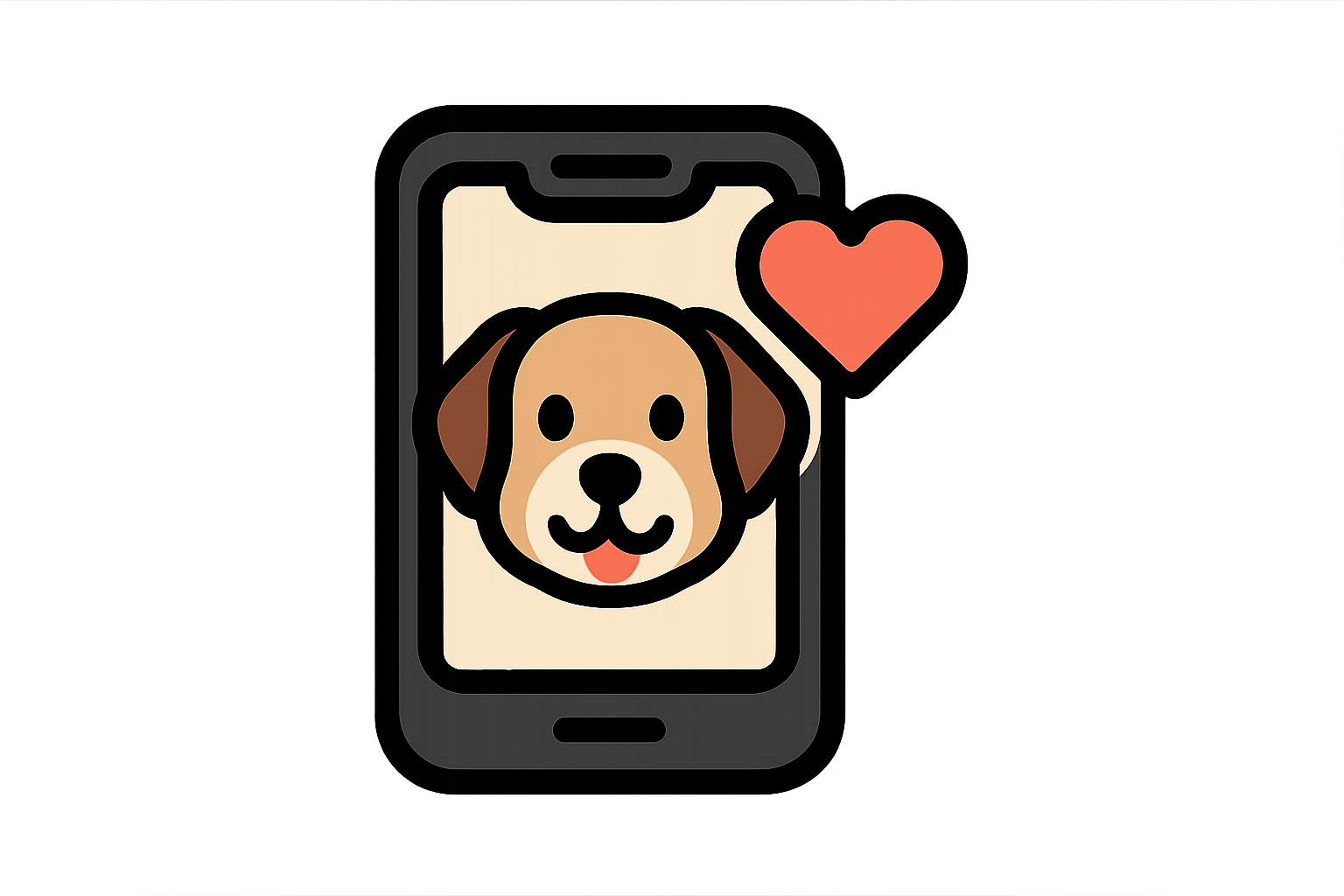 Icon of iphone with image of a dog, and a small heart